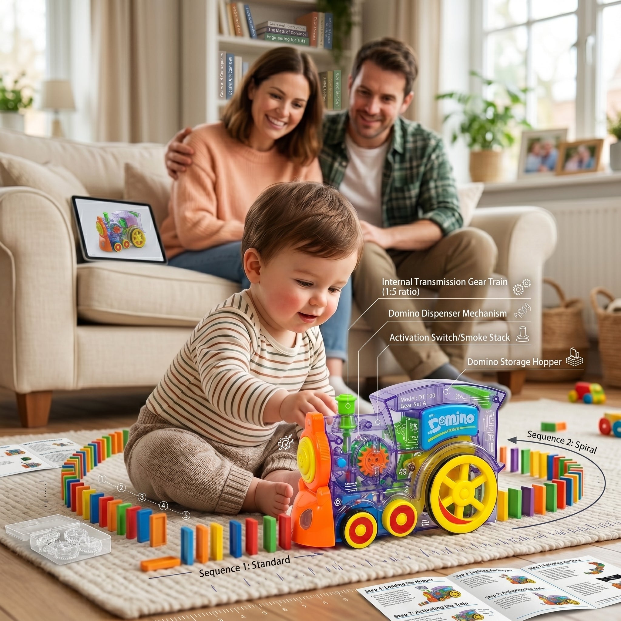 Domino Rally Train | Model with Lights and Sounds | 40 Pieces(Color May Vary) - KidZee