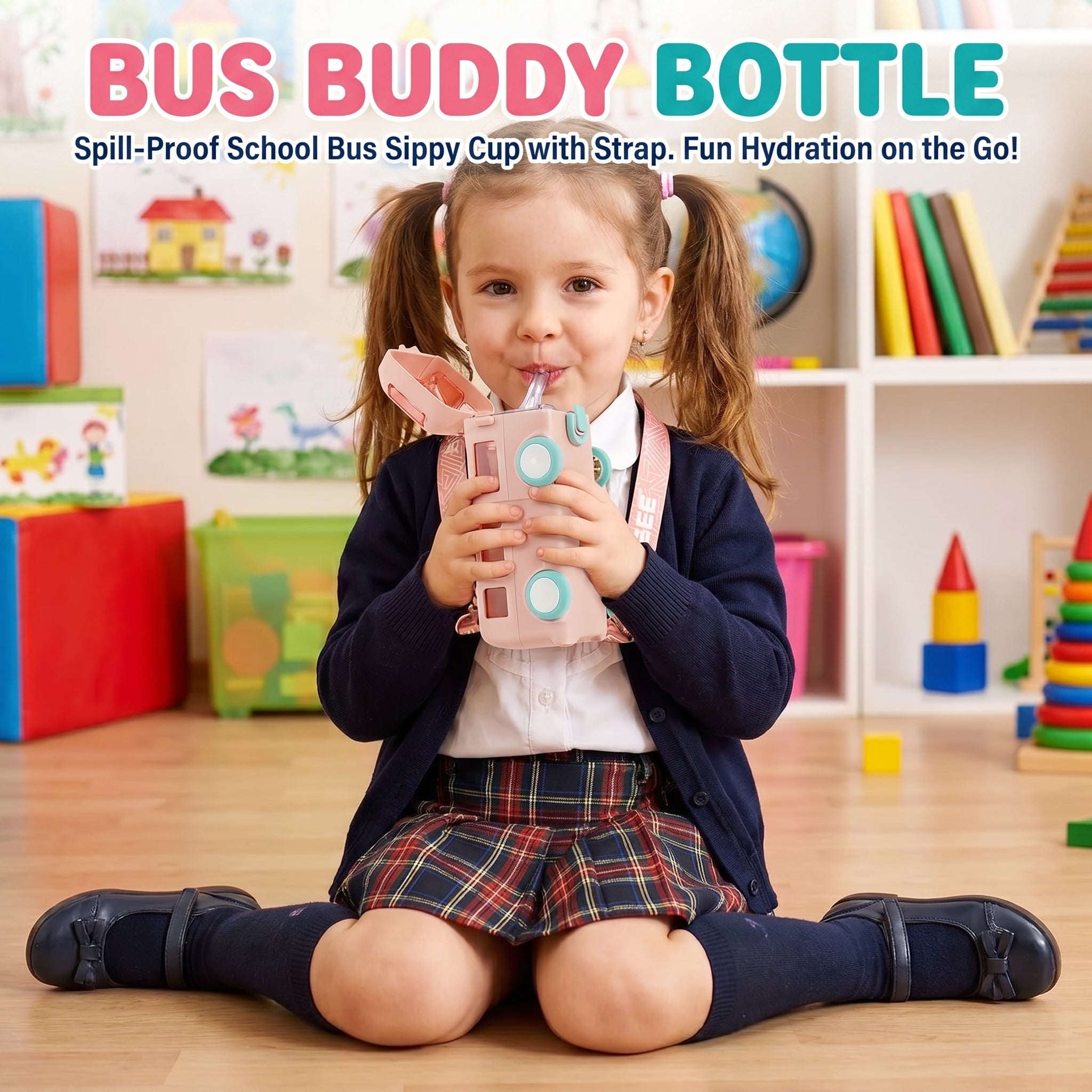 Contemporary 2 - in - 1 Toy Bus with Water Bottle | Bus Shaped Bottle | Water Bottle for School - KidZee