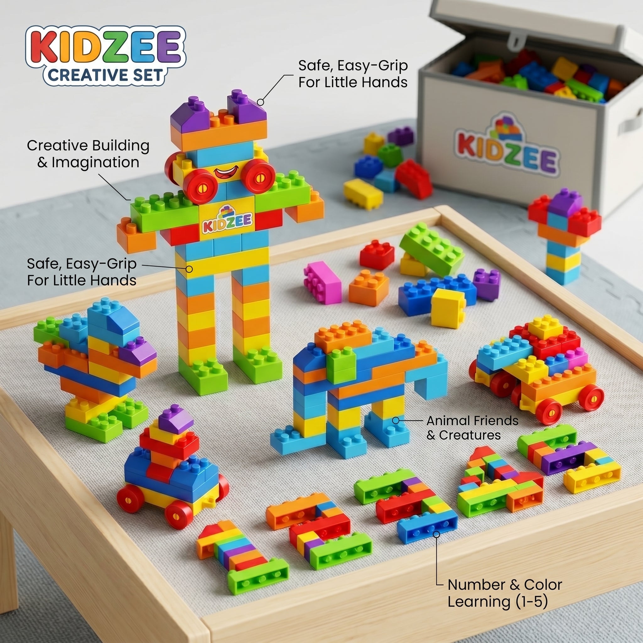 Mega Building Blocks | Large Multicolour Blocks | 50 Construction Set - KidZee