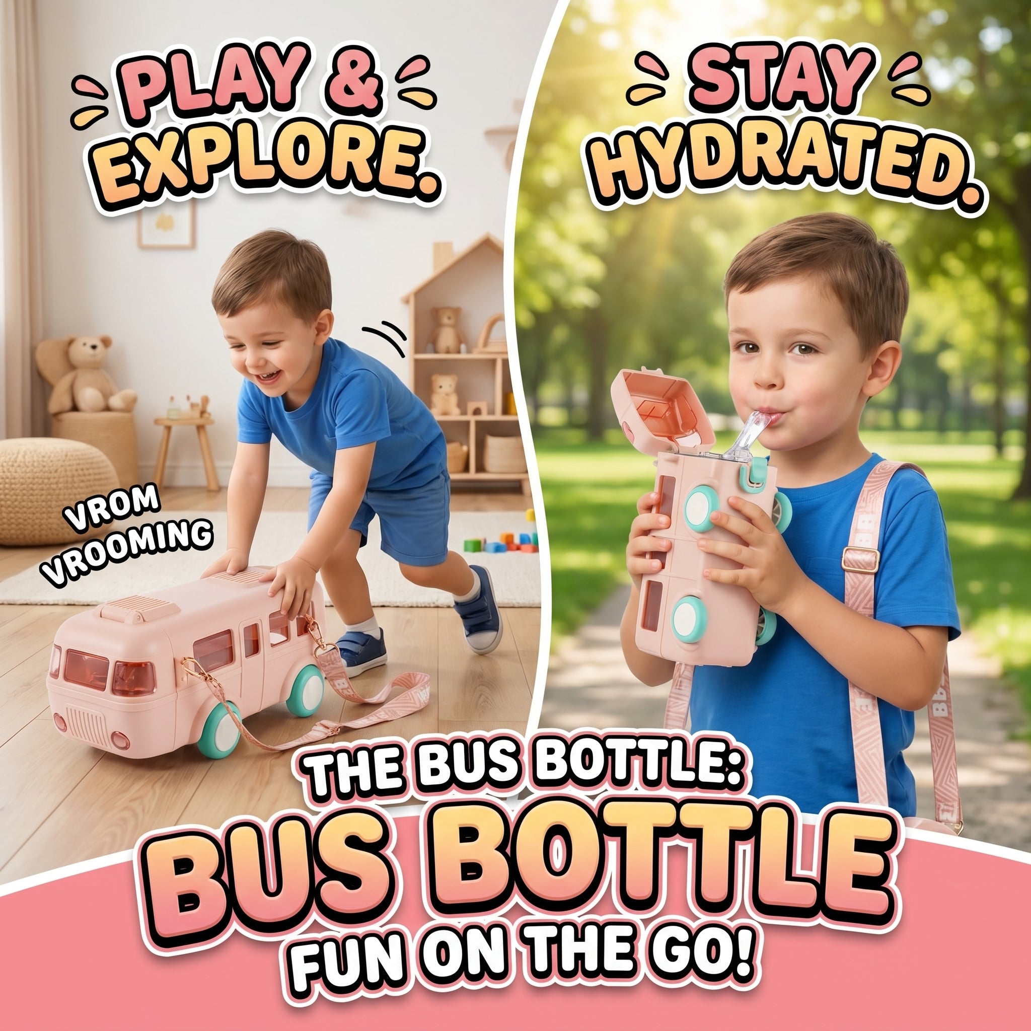 Contemporary 2 - in - 1 Toy Bus with Water Bottle | Bus Shaped Bottle | Water Bottle for School - KidZee