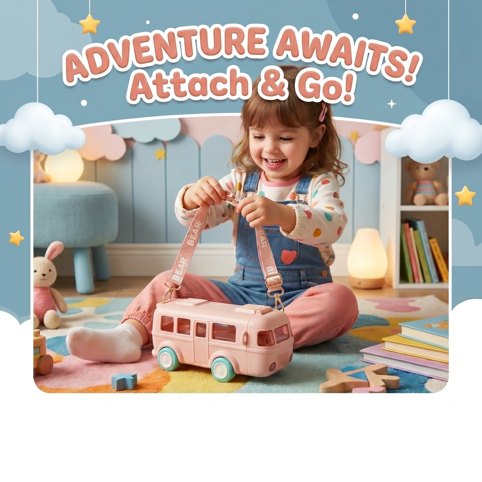 Contemporary 2 - in - 1 Toy Bus with Water Bottle | Bus Shaped Bottle | Water Bottle for School - KidZee