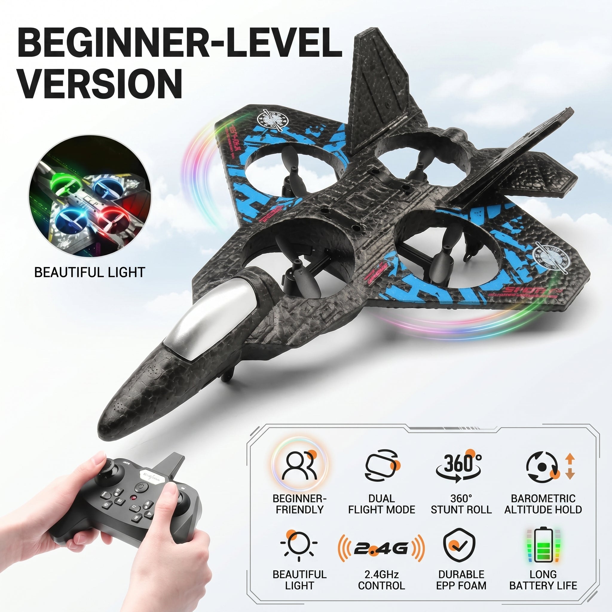 Remote Controlled Quadcopter | 2.4 GHz Aeroplane Fighter - KidZee