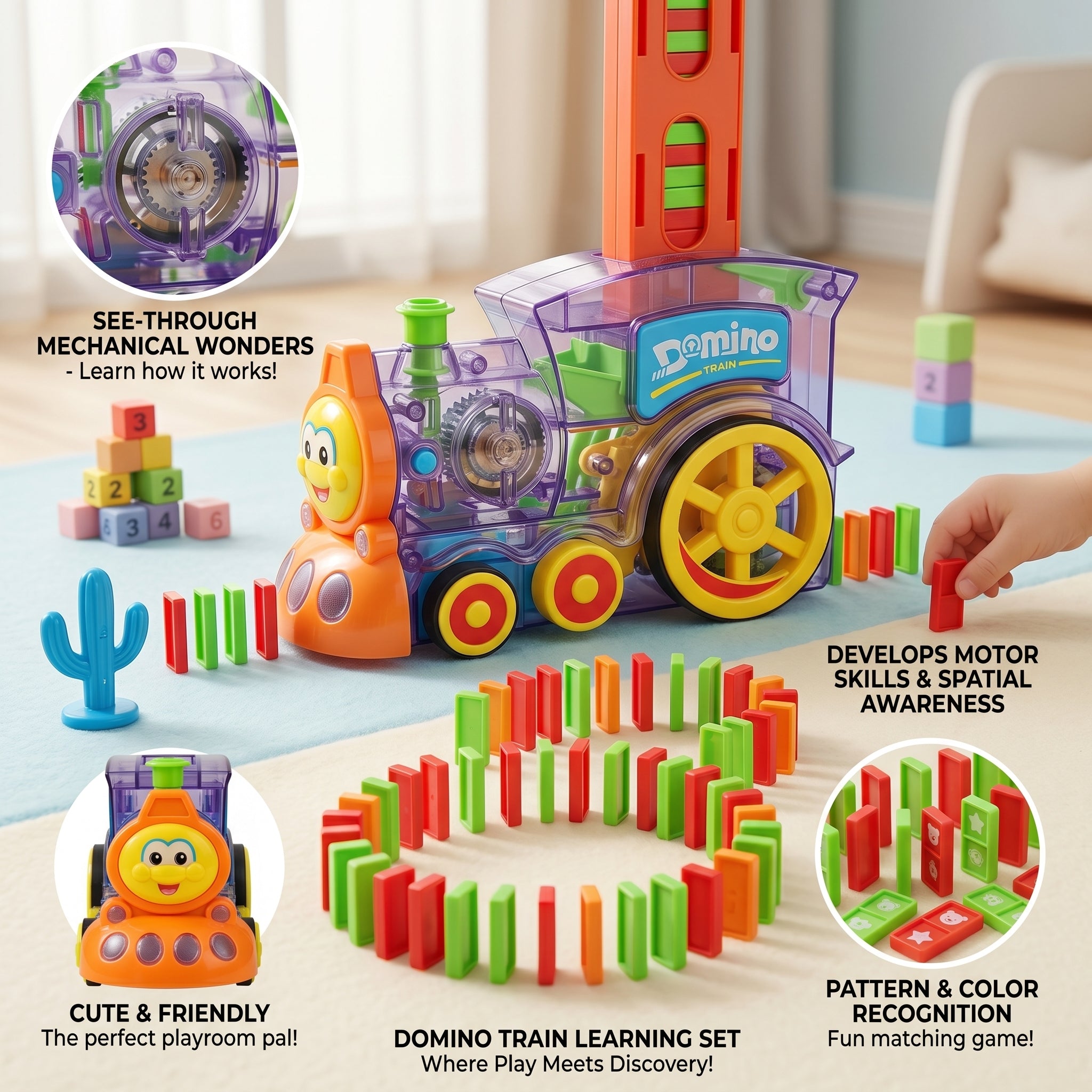 Domino Rally Train | Model with Lights and Sounds | 40 Pieces(Color May Vary) - KidZee