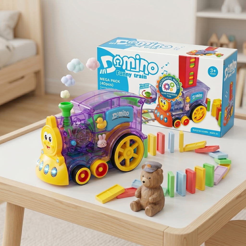 Domino Rally Train | Model with Lights and Sounds | 40 Pieces(Color May Vary) - KidZee