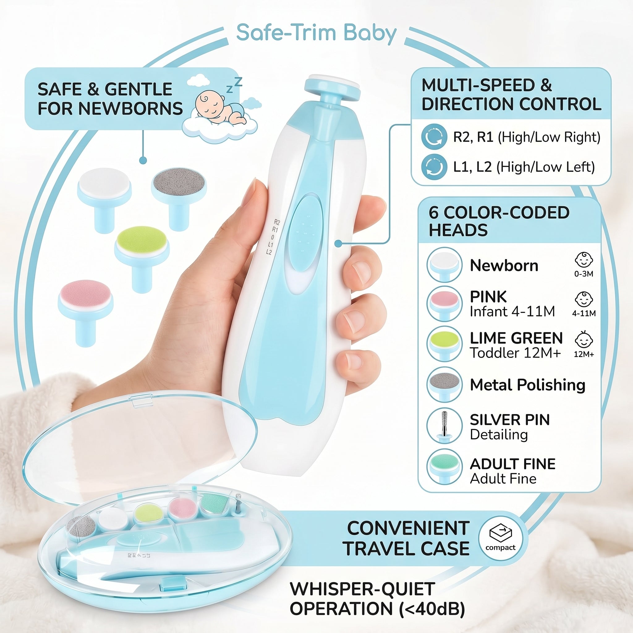 Trimo Baby Electric Nail Trimmer | Trimmer - White - KidZee